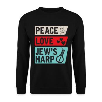 Peace Love Jew's Harp Musical Instrument - Unisex Sweatshirt - black - Front - Alina (178cm) & Michal (187cm)