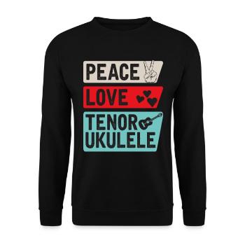 Peace Love Tenor Ukulele Ukulele Player - Unisex Pullover - Schwarz - Vorne - Alina (178cm) & Michal (187cm)