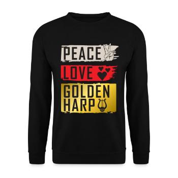 Peace Love Golden Harp Instrument - Unisex Pullover - Schwarz - Vorne - Alina (178cm) & Michal (187cm)