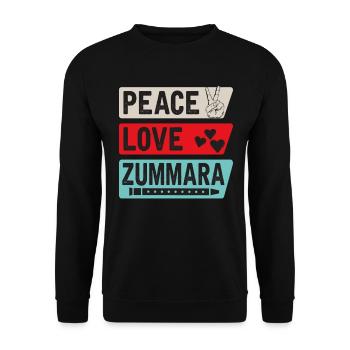 Peace Love Zummara Musical Instrument - Unisex Pullover - Schwarz - Vorne - Alina (178cm) & Michal (187cm)