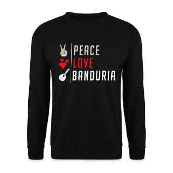 Peace Love Banduria Instrument Guitar - Unisex Pullover - Schwarz - Vorne - Alina (178cm) & Michal (187cm)