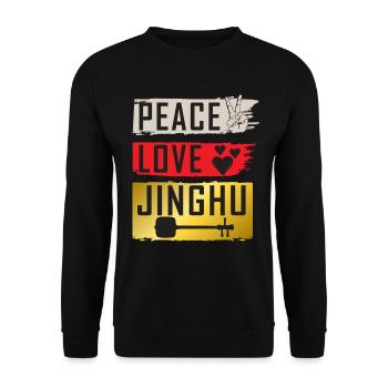 Peace Love Jinghu Musical Instrument - Unisex Pullover - Schwarz - Vorne - Alina (178cm) & Michal (187cm)