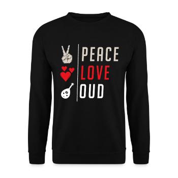 Peace Love Oud Musical Instrument - Unisex Pullover - Schwarz - Vorne - Alina (178cm) & Michal (187cm)