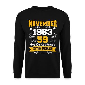 Novembre 1963 59 Ans Anniversaire Idée Cadeau - Sweat-shirt Unisexe - noir - Devant - Alina (178cm) & Michal (187cm)