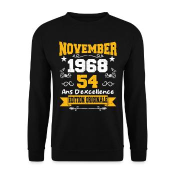 Cadeau D'anniversaire 54 Ans Novembre 1968 Rétro - Sweat-shirt Unisexe - noir - Devant - Alina (178cm) & Michal (187cm)