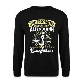 Kranführer Kran Sprüche Kranfahrer - Unisex Pullover - Schwarz - Vorne - Alina (178cm) & Michal (187cm)