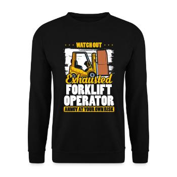 Opérateur de chariot élévateur épuisé Drôle de chariot élévateur - Sweat-shirt Unisexe - noir - Devant - Alina (178cm) & Michal (187cm)