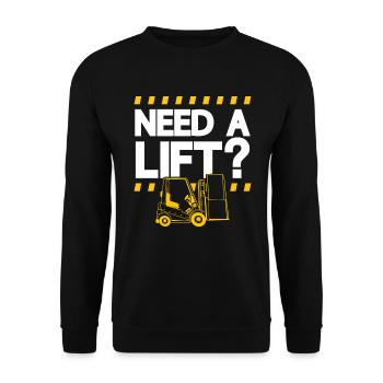 Need A Lift Lustiger Gabelstapler Fahrer - Unisex Pullover - Schwarz - Vorne - Alina (178cm) & Michal (187cm)