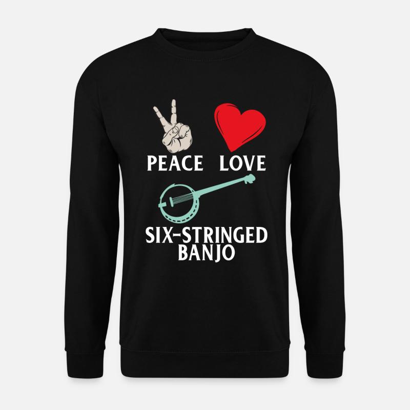 Peace Love Six-Stringed Banjo Instrument - Unisex Pullover - Schwarz