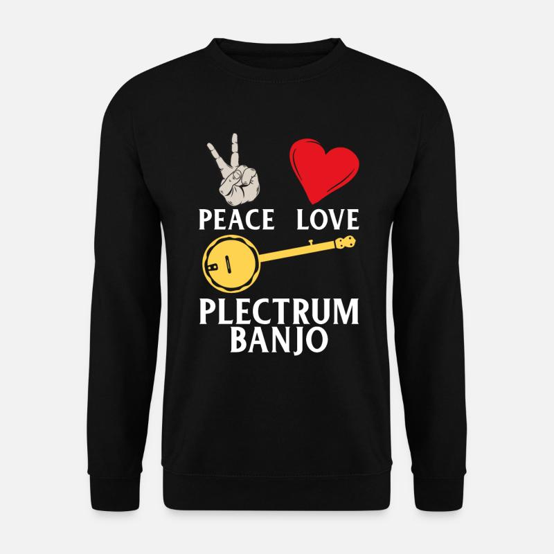 Peace Love Plectrum Banjo Instrument - Unisex Pullover - Schwarz