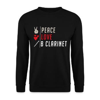 Peace Love B Clarinet Musical Instrument - Unisex Sweatshirt - black - Front - Alina (178cm) & Michal (187cm)