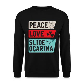 Peace Love Slide Ocarina Instrument - Unisex Pullover - Schwarz - Vorne - Alina (178cm) & Michal (187cm)