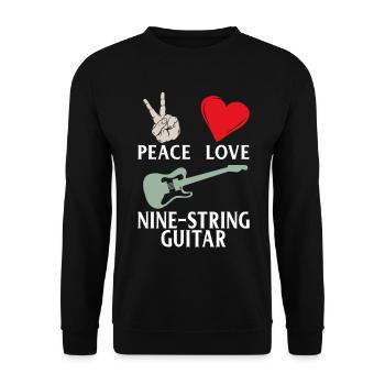 Peace Love Nine String Guitar Instrument - Unisex Pullover - Schwarz - Vorne - Alina (178cm) & Michal (187cm)