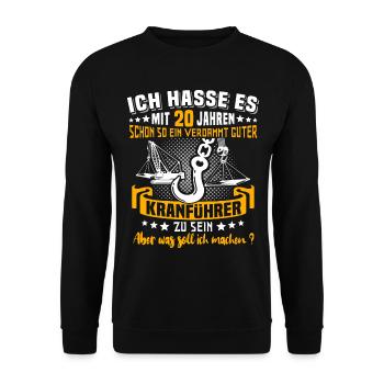 Kranführer 20. Geburtstag 20 Jahre Kran - Unisex Pullover - Schwarz - Vorne - Alina (178cm) & Michal (187cm)