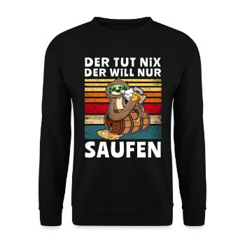 Bier Saufen Faultier Saufsprüche - Unisex Pullover - Schwarz - Vorne - Alina (178cm) & Michal (187cm)