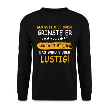 Gott Schuf Grinste Lustig - Unisex Pullover - Schwarz - Vorne - Alina (178cm) & Michal (187cm)
