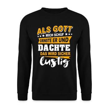 Gott Schuf Grinste Lustig - Unisex Pullover - Schwarz - Vorne - Alina (178cm) & Michal (187cm)