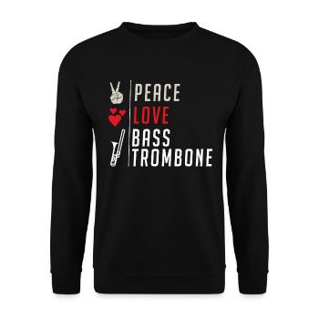 Peace Love Bass Trombone Instrument - Unisex Sweatshirt - black - Front - Alina (178cm) & Michal (187cm)