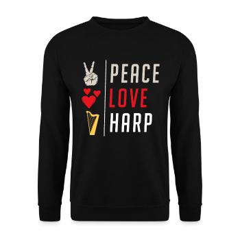 Peace Love Harp Musical Instrument - Unisex Pullover - Schwarz - Vorne - Alina (178cm) & Michal (187cm)