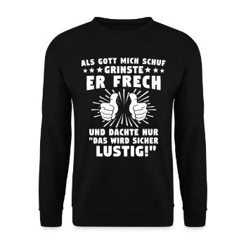 Gott Schuf Grinste - Unisex Pullover - Schwarz - Vorne - Alina (178cm) & Michal (187cm)
