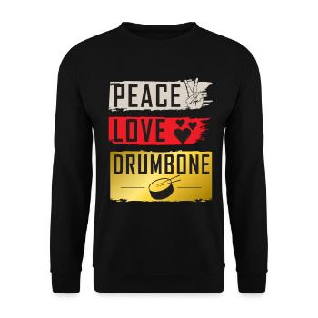 Peace Love Drumbone Musical Instrument - Unisex Pullover - Schwarz - Vorne - Alina (178cm) & Michal (187cm)