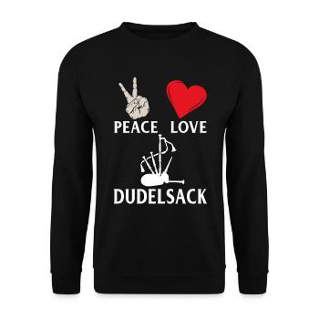 Peace Love Dudelsack Musical Instrument - Unisex Pullover - Schwarz - Vorne - Alina (178cm) & Michal (187cm)