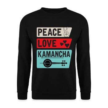 Peace Love Kamancha Musical Instrument - Unisex Pullover - Schwarz - Vorne - Alina (178cm) & Michal (187cm)