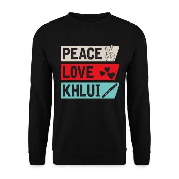 Peace Love Khlui Musical Instrument - Unisex Pullover - Schwarz - Vorne - Alina (178cm) & Michal (187cm)