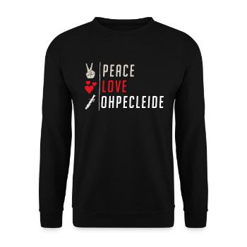 Peace Love Ophecleide Musical Instrument - Unisex Pullover - Schwarz - Vorne - Alina (178cm) & Michal (187cm)