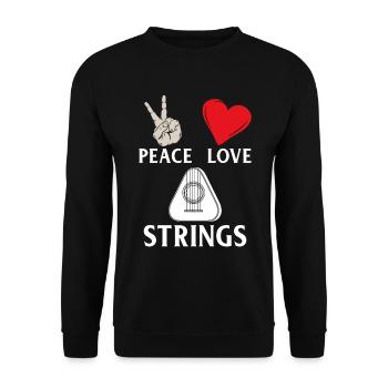 Peace Love Strings Musicla Instrument - Unisex Pullover - Schwarz - Vorne - Alina (178cm) & Michal (187cm)