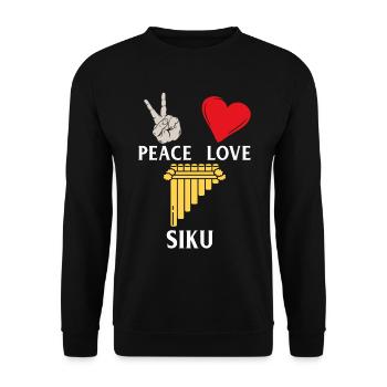 Peace Love Siku Musical Instrument - Unisex Pullover - Schwarz - Vorne - Alina (178cm) & Michal (187cm)