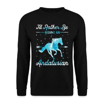 Riding an Andalusian horse - Unisex Sweatshirt - black - Front - Alina (178cm) & Michal (187cm)