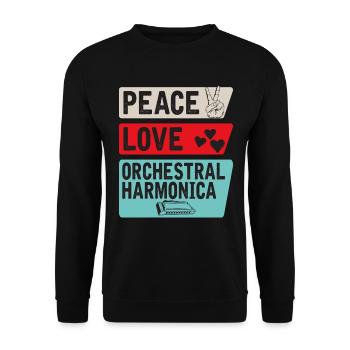 Peace Love Orchestral Harmonica Music - Unisex Sweatshirt - black - Front - Alina (178cm) & Michal (187cm)