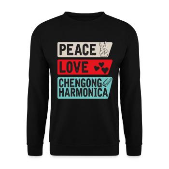 Peace Love Checngong Harmonica Music - Unisex Sweatshirt - black - Front - Alina (178cm) & Michal (187cm)