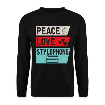 Peace Love Stylophone Musical Instrument - Unisex Pullover - Schwarz - Vorne - Alina (178cm) & Michal (187cm)