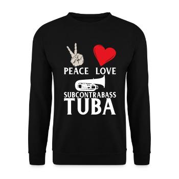 Peace Love Subcontrabass Tuba Instrument - Unisex Sweatshirt - black - Front - Alina (178cm) & Michal (187cm)