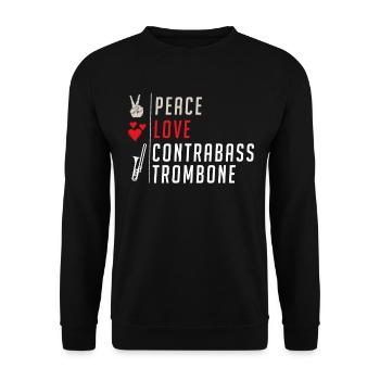 Peace Love Contrabass Trombone Music - Unisex Pullover - Schwarz - Vorne - Alina (178cm) & Michal (187cm)