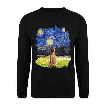 Sternennacht - Belgischer Schäferhund - Unisex Pullover - Schwarz - Vorne - Alina (178cm) & Michal (187cm)