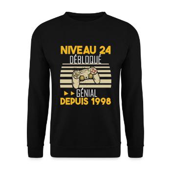 niveau 24 débloqué génial depuis 1998 - Sweat-shirt Unisexe - noir - Devant - Alina (178cm) & Michal (187cm)