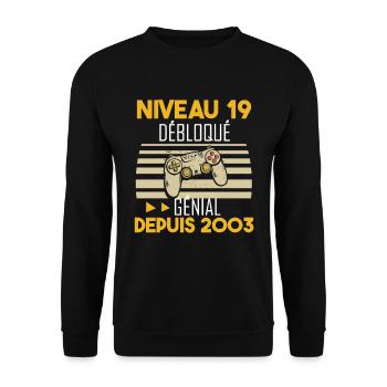 niveau 19 débloqué génial depuis 2003 - Sweat-shirt Unisexe - noir - Devant - Alina (178cm) & Michal (187cm)