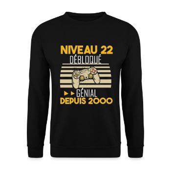 niveau 22 débloqué génial depuis 2000 - Sweat-shirt Unisexe - noir - Devant - Alina (178cm) & Michal (187cm)