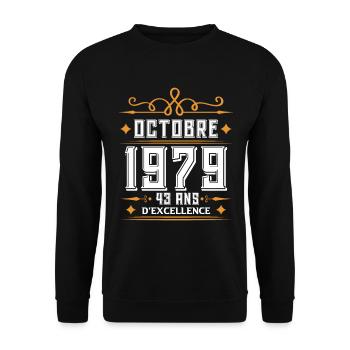 Octobre 1979 43 Ans d'excellence Anniversaire. - Sweat-shirt Unisexe - noir - Devant - Alina (178cm) & Michal (187cm)