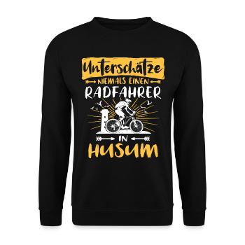 Husum Fahrrad Husumer Radfahrer - Unisex Pullover - Schwarz - Vorne - Alina (178cm) & Michal (187cm)