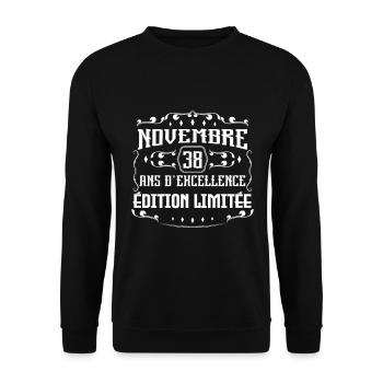 Novembre 38 Ans - idée cadeau d'Anniversaire - Sweat-shirt Unisexe - noir - Devant - Alina (178cm) & Michal (187cm)