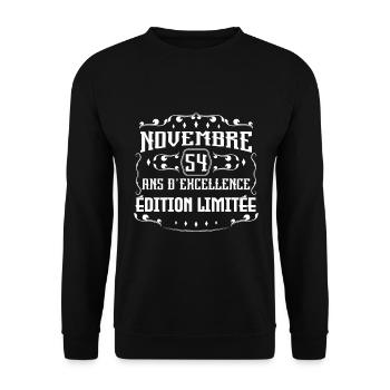 Novembre 54 Ans cadeau d'Anniversaire - Sweat-shirt Unisexe - noir - Devant - Alina (178cm) & Michal (187cm)