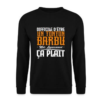 Tonton barbu, citations barbe, Idée cadeau oncle - Sweat-shirt Unisexe - noir - Devant - Alina (178cm) & Michal (187cm)