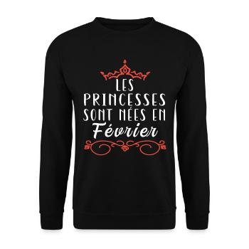 les princesses sont nées en février. Cadeau annive - Sweat-shirt Unisexe - noir - Devant - Alina (178cm) & Michal (187cm)
