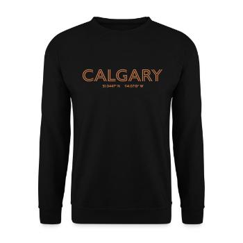 Canada Stadt Koordinaten - Calgary - Unisex Pullover - Schwarz - Vorne - Alina (178cm) & Michal (187cm)