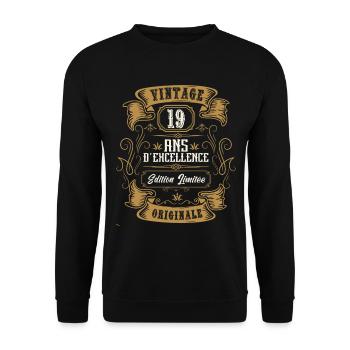 Vintage 19 ans, Idée cadeau d'anniversaire 19 ans. - Sweat-shirt Unisexe - noir - Devant - Alina (178cm) & Michal (187cm)
