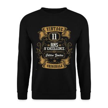 Vintage 11 ans, Idée cadeau d'anniversaire 11 ans. - Sweat-shirt Unisexe - noir - Devant - Alina (178cm) & Michal (187cm)